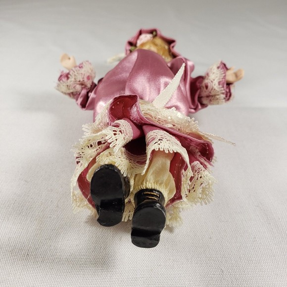 Vintage Doll Style Christmas Ornament Girl In Pink Dress Blonde Hair Flower Hat - Picture 6 of 9